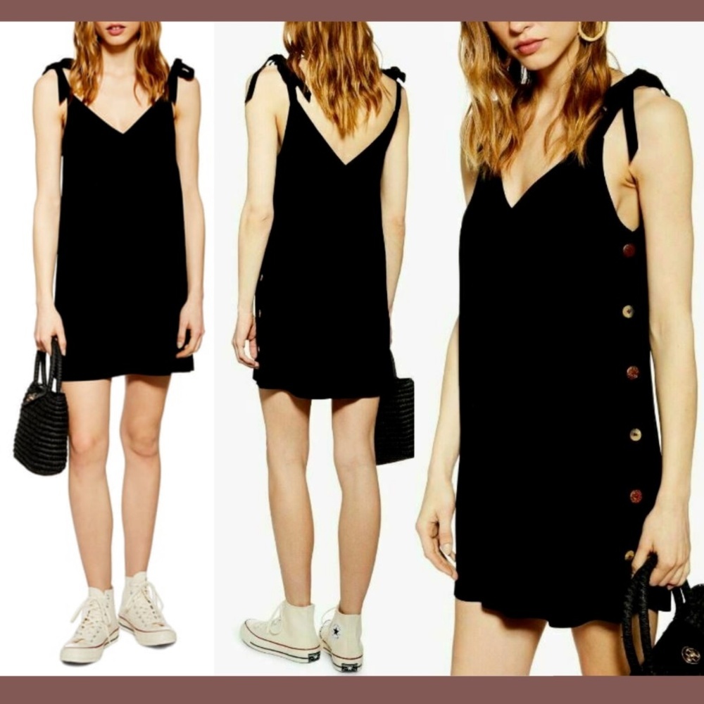 NWT TOPSHOP [ 8 US ] Tilda Button Mini Slipdress In‎ Black